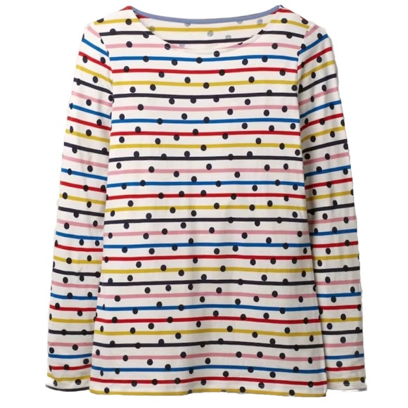 Mini Boden Girl's Long Sleeve Lace Trim Breton Top in Ivory/Multi